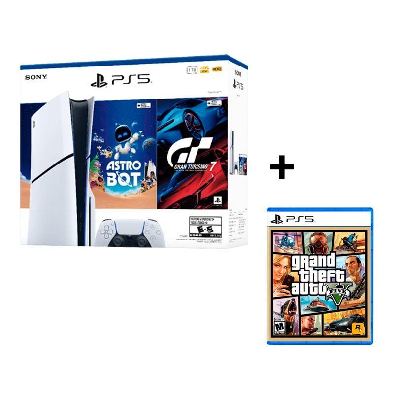 PlayStation 5 Consola Slim con Ranura de Disco + Astro Bot + Gran Turismo 7